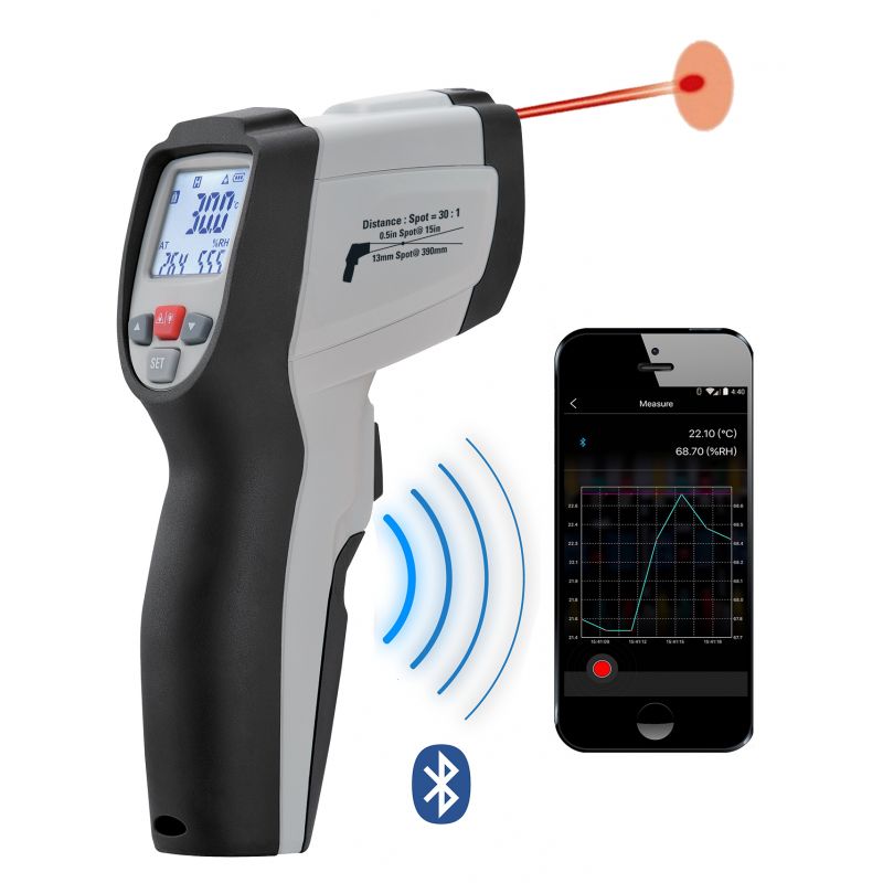 Thermomètre digital - Infrarouge - Laser simple / Thermomètre / Hygromètre / Psychromètre - Connexion Bluetooth vers smartphone