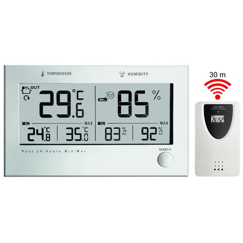 Thermomètre / Hygromètre digital int./ext. - 1 émetteur sans fil - Triple affichage Instant./Maxi/Mini