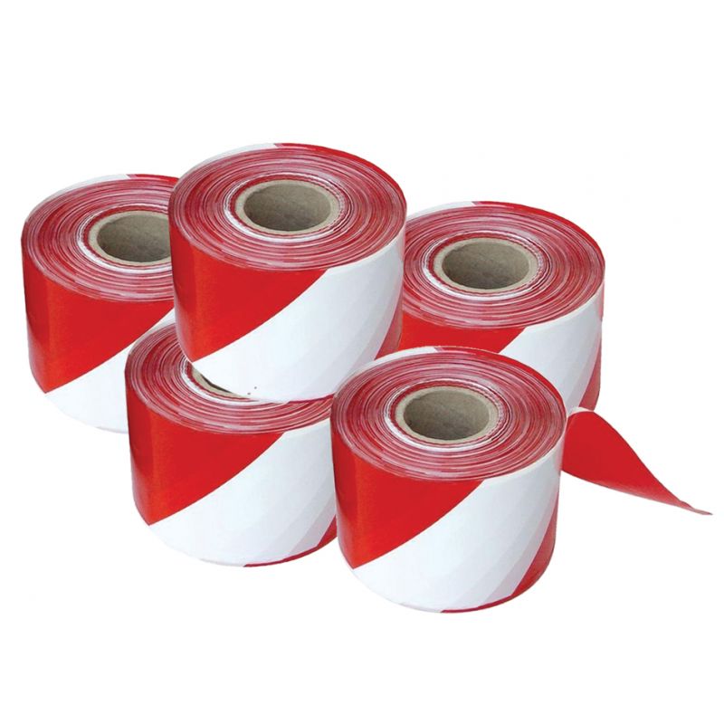 Lot de 5 rouleaux de rubalise 250 m - Rouge / Blanc