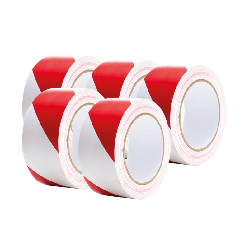 Lot de 5 rouleaux de signalisation adhésif - Rouge / Blanc - Marquage au sol