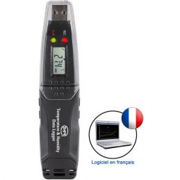 Enregistreur compact - Thermomètre / Hygromètre ambiant - Ecran LCD - Etanche IP54 - Alarme LED - Sortie USB vers PC + logiciel