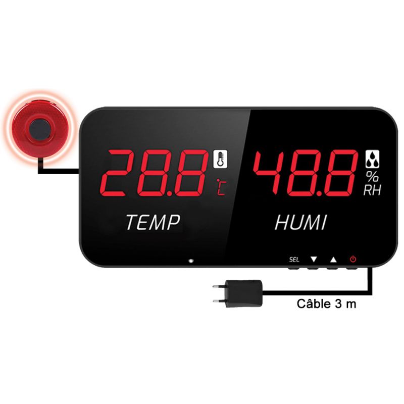 Thermomètre / Hygromètre afficheur LED numérique - Alarme LED + Buzzer