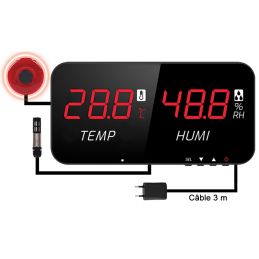 Thermomètre / Hygromètre afficheur LED numérique - Alarme LED + Buzzer - Capteur déporté 5 m
