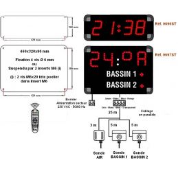 Afficheur int./ext. LED - Température air et bassin - Horloge