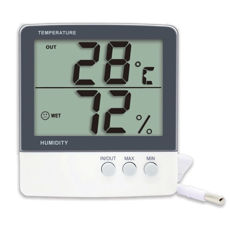 Thermomètre digital int./ext. - Sonde NTC embout inox / Hygromètre - Maxi / Mini - Grand affichage