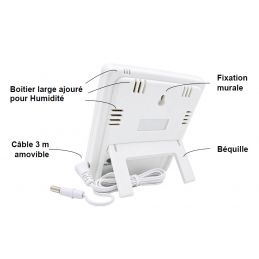 Thermomètre digital int./ext. - Sonde NTC embout inox / Hygromètre - Maxi / Mini - Grand affichage