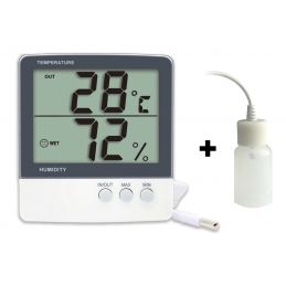 Thermomètre digital int./ext. - Sonde NTC embout inox / Hygromètre - Maxi / Mini - Grand affichage + Ralentisseur thermique