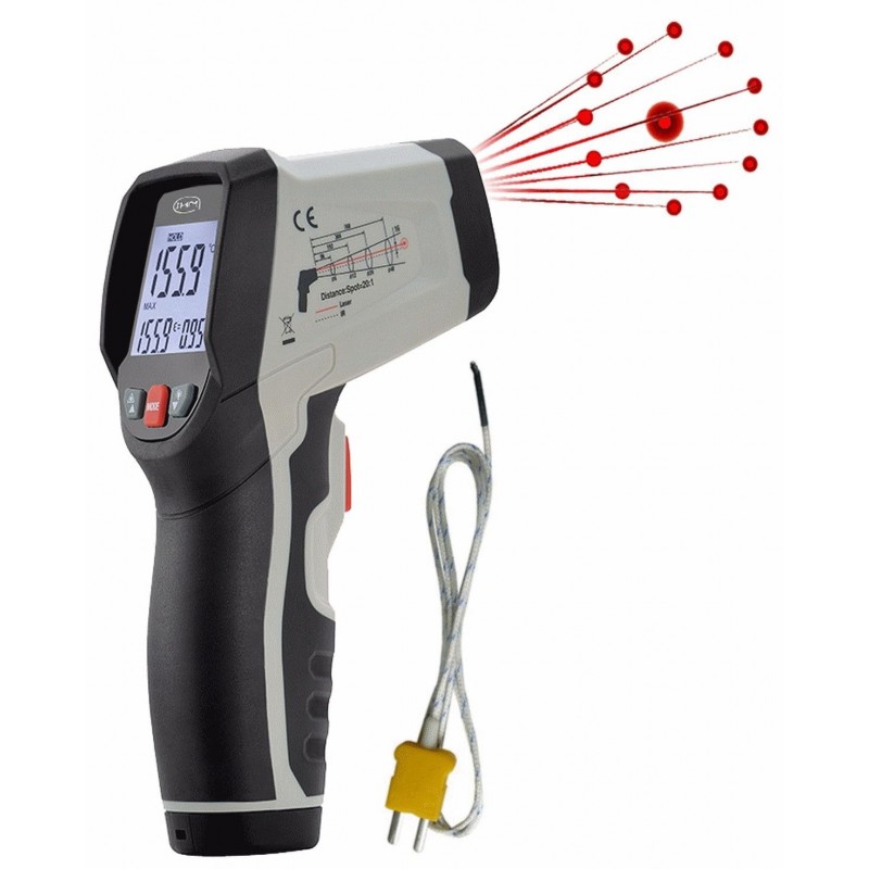 Thermomètre infrarouge à visée laser multipoints +  Type K jusqu''à +800°C