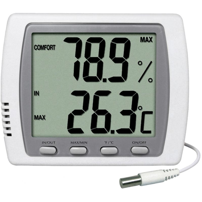 Thermomètre digital int./ext. - Sonde NTC embout inox / Hygromètre - Grand affichage