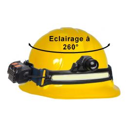 Lampe frontale bandeau LED COB + Spot LED frontal - Etanche IPX4 - Rechargeable