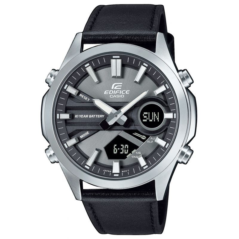 Montre Casio® aiguilles/digitale - Chrono / Timer - Cadran noir - Bracelet cuir noir