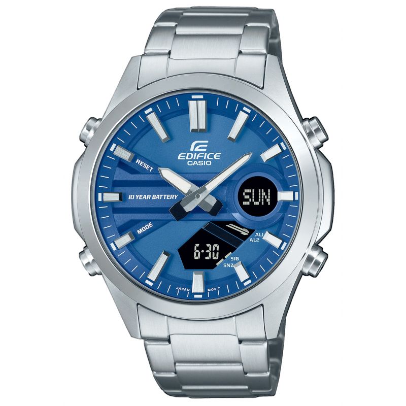 Montre Casio® aiguilles/digitale - Chrono / Timer - Cadran bleu - Bracelet acier