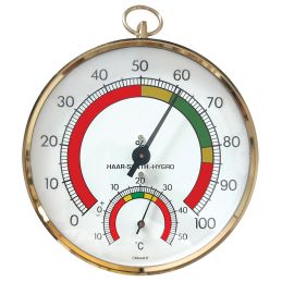 Thermomètre / Hygromètre mécanique à cheveu - Boîtier laiton - Zone confort couleur